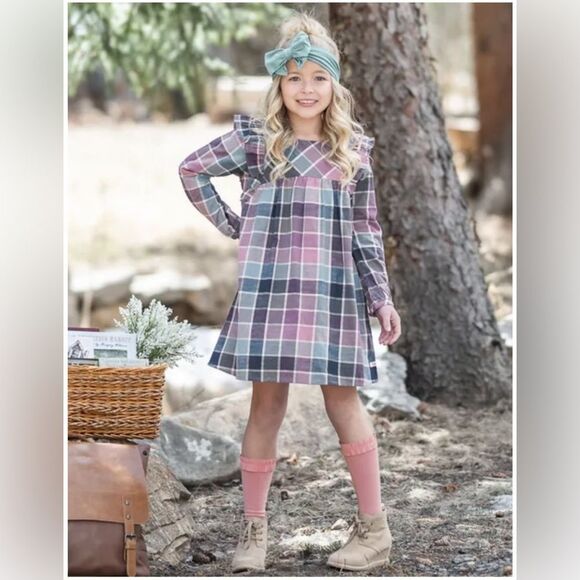 Remy Plaid Flutter Button Back Dress by RuffleButts | 4t - Picture 1 of 8